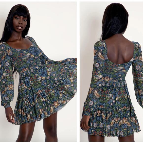BLACKMILK Strawberry Thief Blue Sweet Frill Dress Limited Edition Sz XL {3D18} - Picture 2 of 7
